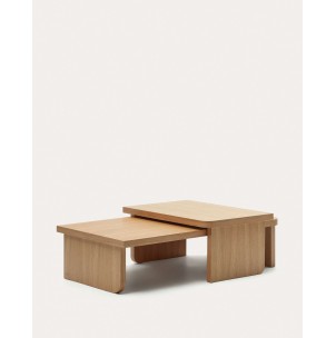 Set Oaq de 2 mesas de centro de chapa de roble con acabado natural - Kave Home - T827ME00M040. Muebles y decoración de diseño para casas con personalidad