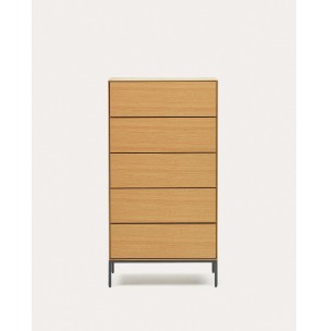 Cómoda Vedrana 5 cajones roble/acero negro 60 x 114 cm - Kave Home - M0400012MM40. Muebles y decoración de diseño para casas con personalidad