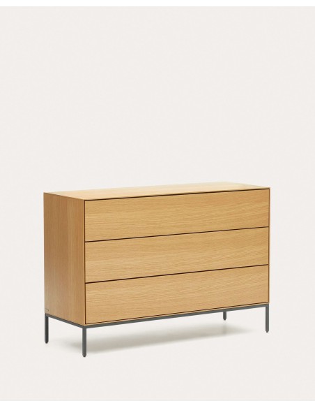 Cómoda Vedrana 3 cajones roble/acero negro 110 x 75 cm - Kave Home