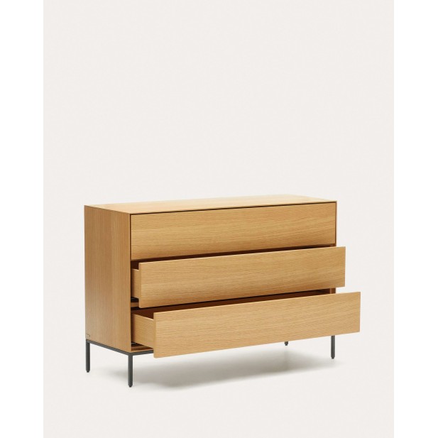Cómoda Vedrana 3 cajones roble/acero negro 110 x 75 cm - Kave Home