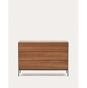 Cómoda Vedrana 3 cajones nogal/acero negro 110 x 75 cm - Kave Home - M0400013MM41. Muebles y decoración de diseño para casas con personalidad