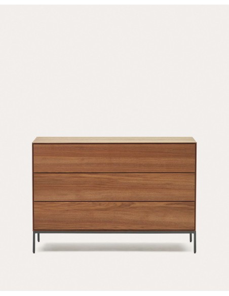 Cómoda Vedrana 3 cajones nogal/acero negro 110 x 75 cm - Kave Home
