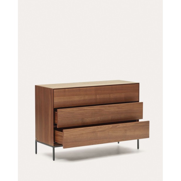 Cómoda Vedrana 3 cajones nogal/acero negro 110 x 75 cm - Kave Home Cómoda Vedrana 3 cajones nogal/acero negro 110 x 75 cm - Kave Home