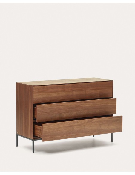 Cómoda Vedrana 3 cajones nogal/acero negro 110 x 75 cm - Kave Home
