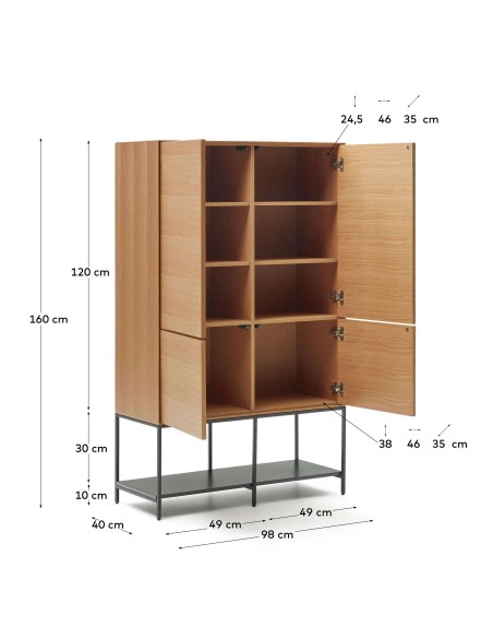 Aparador alto Vedrana 4 puertas roble/acero negro 97,5x160cm Kave Home