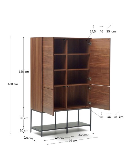 Aparador alto Vedrana 4 puertas nogal/acero negro 97,5x160cm Kave Home
