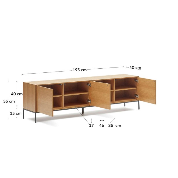 Mueble TV Vedrana 3 puertas roble/acero negro 195 x 55 cm - Kave Home Mueble TV Vedrana 3 puertas roble/acero negro 195 x 55 cm - Kave Home