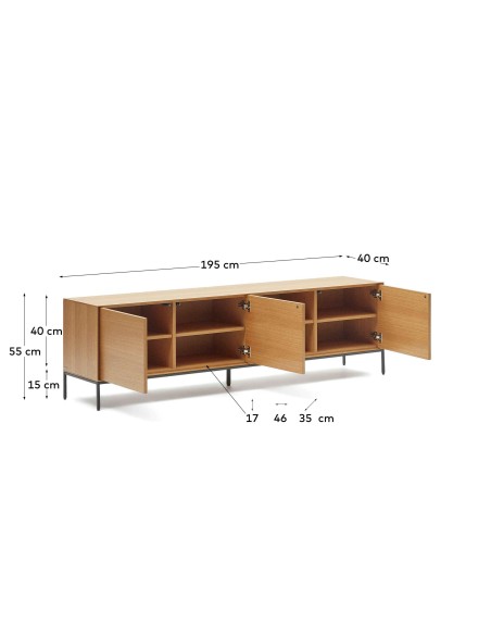 Mueble TV Vedrana 3 puertas roble/acero negro 195 x 55 cm - Kave Home