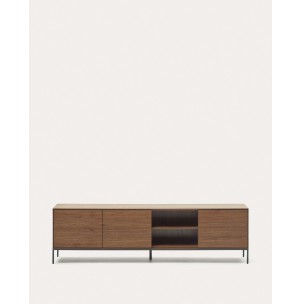 Mueble TV Vedrana 3 puertas de chapa de nogal y patas de acero negro 195 x 55 cm - Kave Home - M1000012MM41. Muebles y decoración de diseño para casas con personalidad