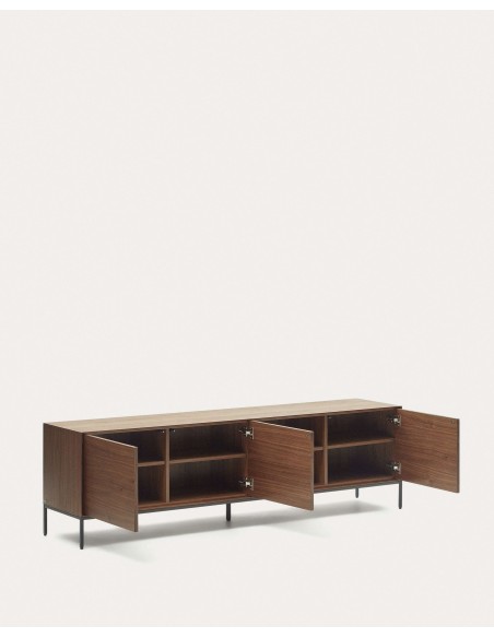 Mueble TV Vedrana 3 puertas de nogal y patas de acero negro 195x55cm 