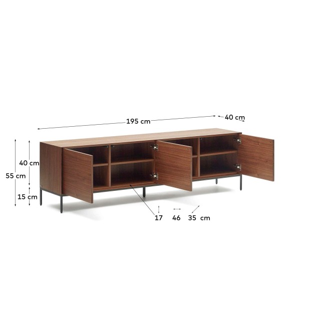 Mueble TV Vedrana 3 puertas de nogal y patas de acero negro 195x55cm  Mueble TV Vedrana 3 puertas de nogal y patas de acero negro 195x55cm