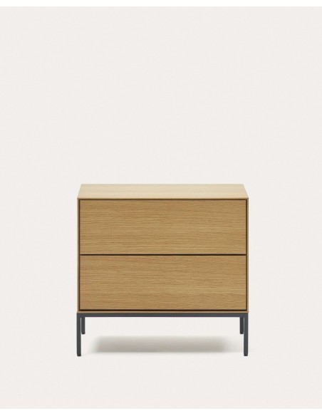 Mesita de noche Vedrana 2 cajones roble/acero negro 60x55cm- Kave Home