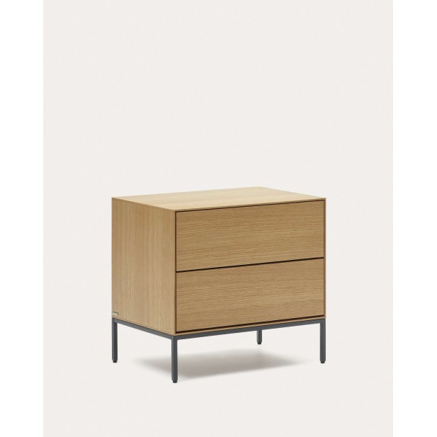 Mesita de noche Vedrana 2 cajones roble/acero negro 60x55cm- Kave Home