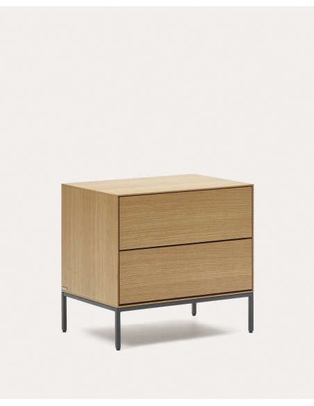 Mesita de noche Vedrana 2 cajones roble/acero negro 60x55cm- Kave Home