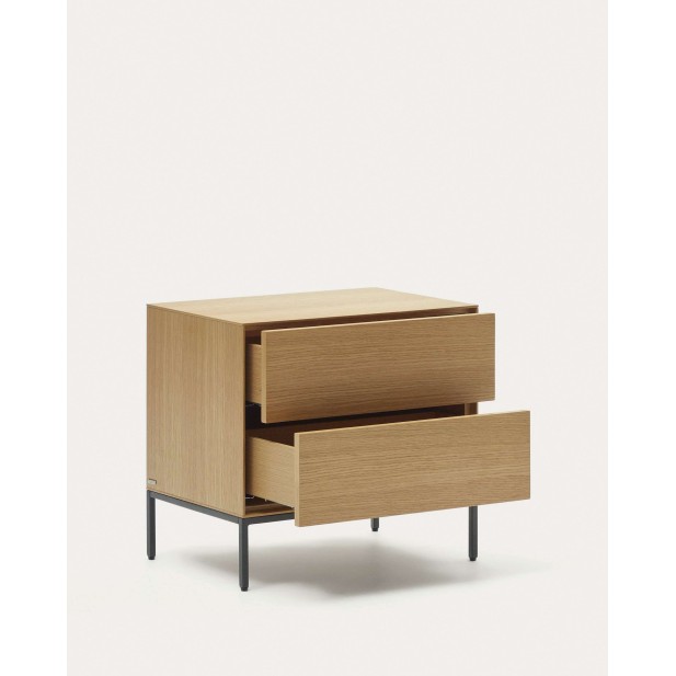 Mesita de noche Vedrana 2 cajones roble/acero negro 60x55cm- Kave Home
