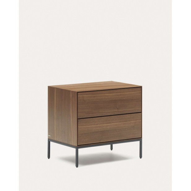 Mesita de noche Vedrana 2 cajones  nogal y cero negro 60 x 55 cm -Kave