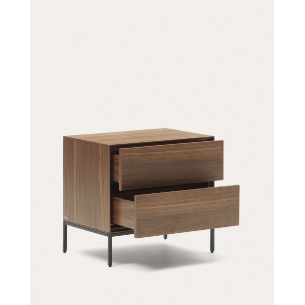 Mesita de noche Vedrana 2 cajones  nogal y cero negro 60 x 55 cm -Kave