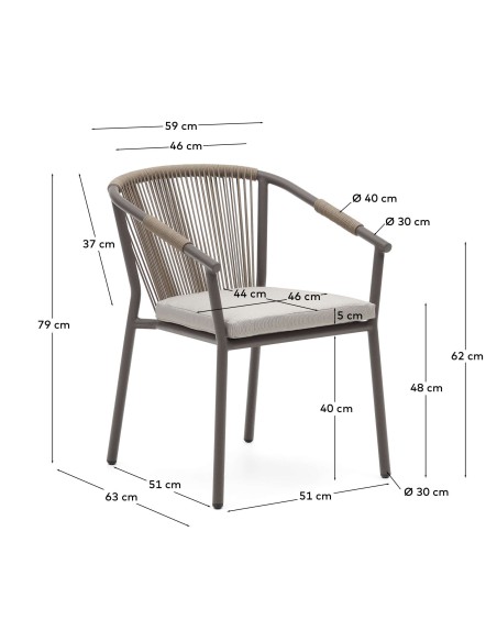 Silla exterior Xelida alumino y cuerda marrón Kave Home J0600034RR10