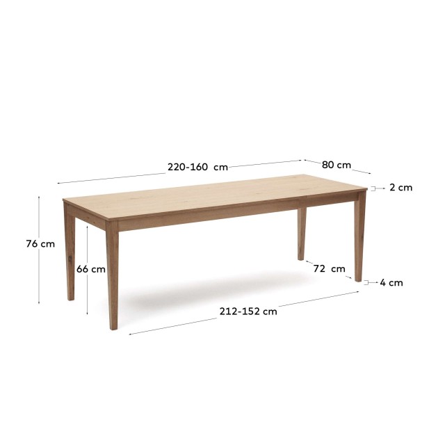 Mesa extensible Yain chapa y madera maciza de roble 160 (220) x 80 cm