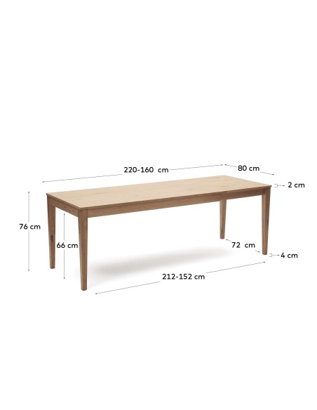 Mesa extensible Yain chapa y madera maciza de roble 160 (220) x 80 cm