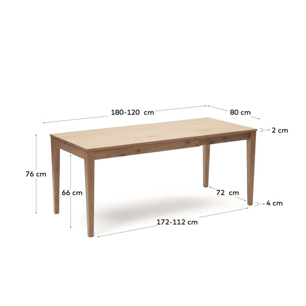 Mesa extensible Yain roble 120 (180) x 80 cm - Kave Home T0200002MM46 Mesa extensible Yain roble 120 (180) x 80 cm - Kave Home T0200002MM46