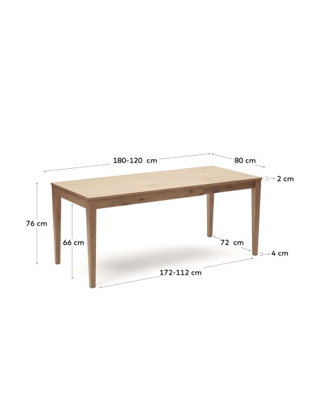 Mesa extensible Yain roble 120 (180) x 80 cm - Kave Home T0200002MM46