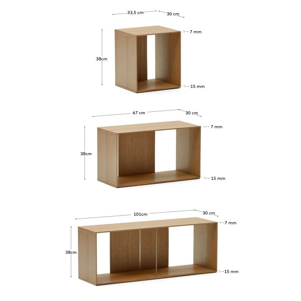 Set Litto de 6 estanterías modulares chapa de roble 10 x152cm - Kave