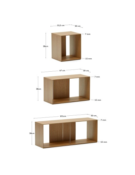 Set Litto de 6 estanterías modulares chapa de roble 10 x152cm - Kave