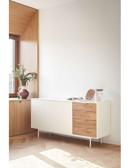 Aparador SIERRA 159x47 cm, DM Blanco / Roble - Teulat. Vackart