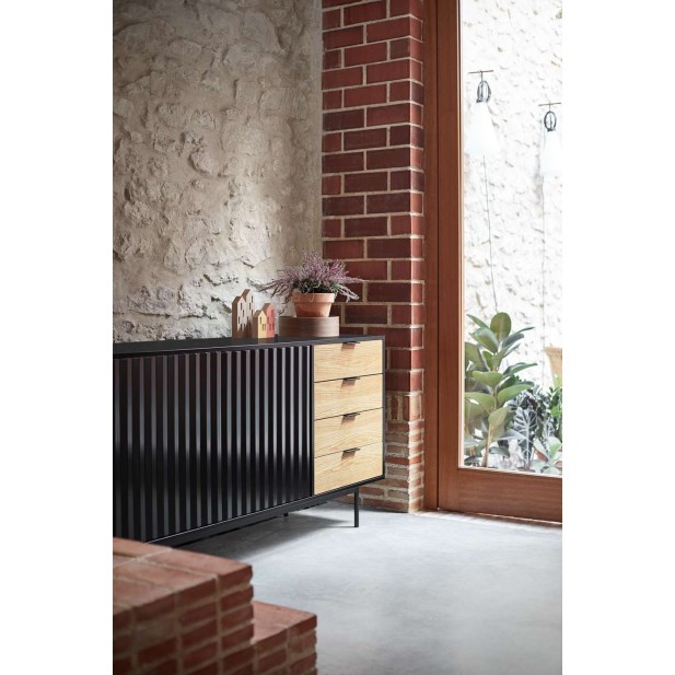 Aparador SIERRA 159x47 cm, DM Negro / Roble - Teulat. Vackart