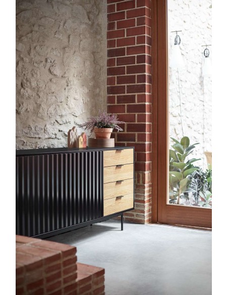 Aparador SIERRA 159x47 cm, DM Negro / Roble - Teulat. Vackart
