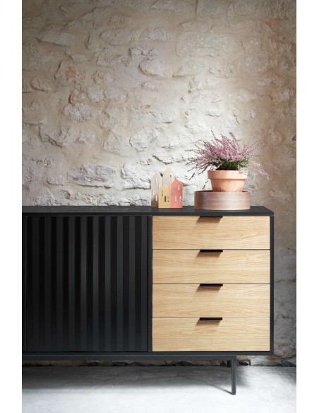 Aparador SIERRA 159x47 cm, DM Negro / Roble - Teulat. Vackart