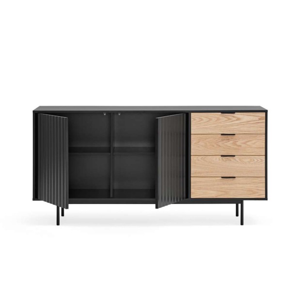 Aparador SIERRA 159x47 cm, DM Negro / Roble - Teulat. Vackart