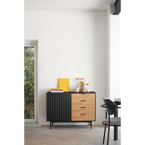 Aparador SIERRA 108x47 cm, DM Negro / Roble - Teulat. Vackart