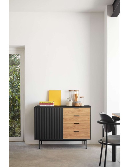 Aparador SIERRA 108x47 cm, DM Negro / Roble - Teulat. Vackart