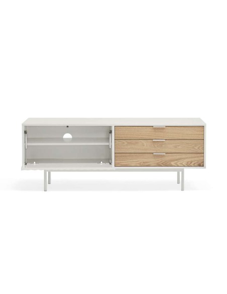 Mueble TV SIERRA 140x40 cm, DM Blanco / Roble - Teulat. Vackart