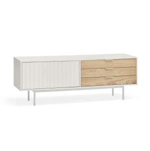 Mueble TV SIERRA 140x40 cm, DM Blanco / Roble - Teulat. Vackart 2