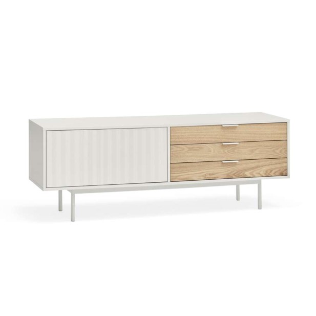 Mueble TV SIERRA 140x40 cm, DM Blanco / Roble - Teulat. Vackart