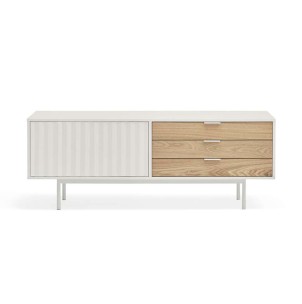Mueble TV SIERRA 140x40 cm, DM Blanco / Roble - Teulat. Vackart