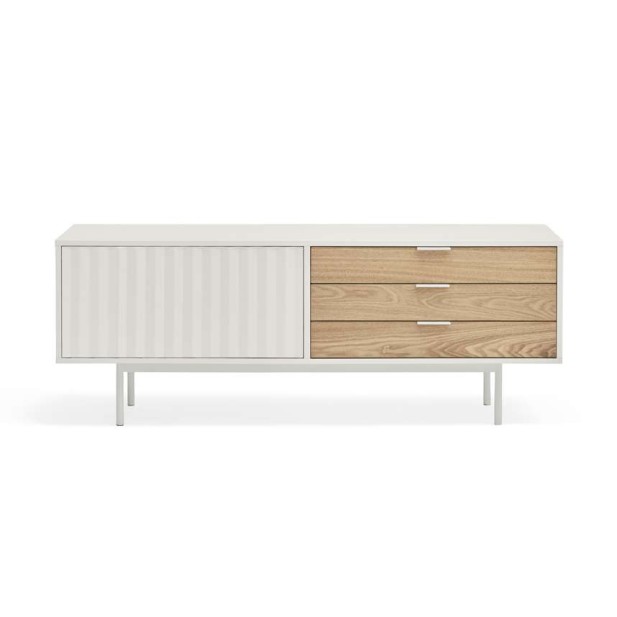 Mueble TV SIERRA 140x40 cm, DM Blanco / Roble - Teulat. Vackart