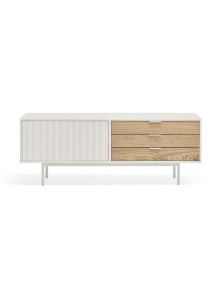 Mueble TV SIERRA 140x40 cm, DM Blanco / Roble - Teulat. Vackart