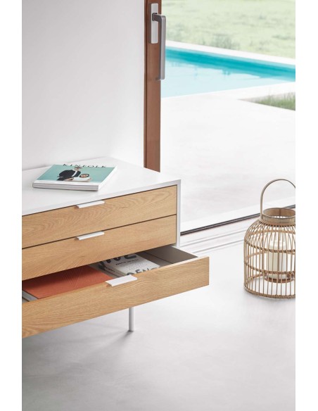 Mueble TV SIERRA 180 cm, DM Blanco / Roble - Teulat. Vackart