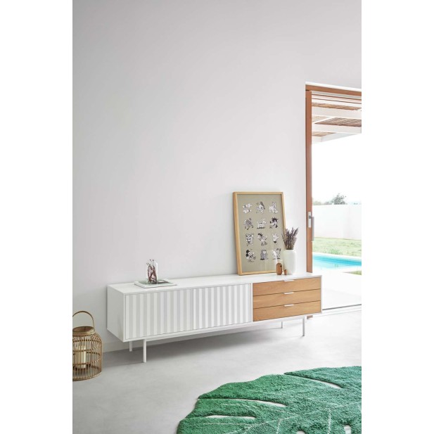 Mueble TV SIERRA 180 cm, DM Blanco / Roble - Teulat. Vackart