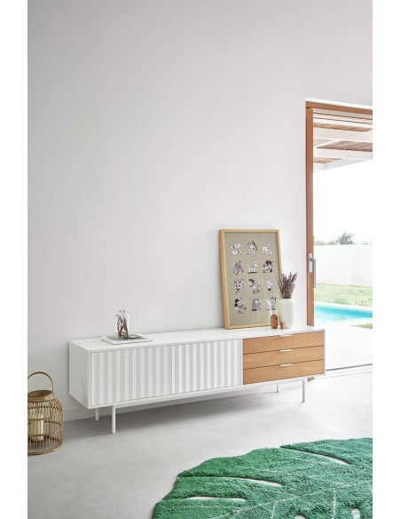 Mueble TV SIERRA 180 cm, DM Blanco / Roble - Teulat. Vackart