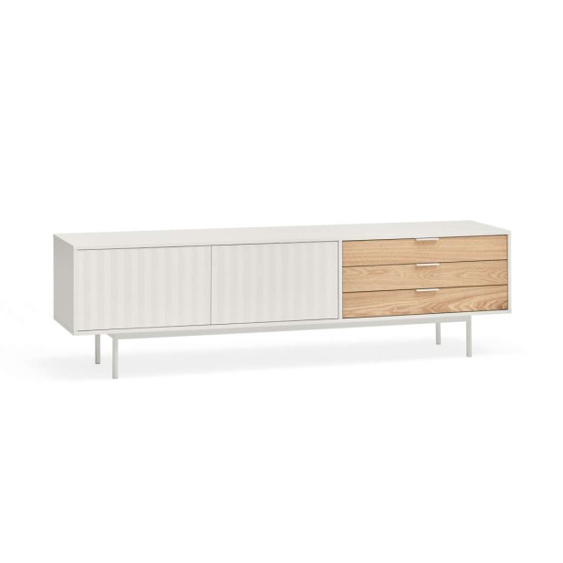 Mueble TV SIERRA 180 cm, DM Blanco / Roble - Teulat. Vackart