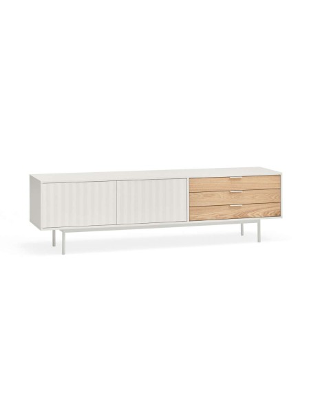 Mueble TV SIERRA 180 cm, DM Blanco / Roble - Teulat. Vackart