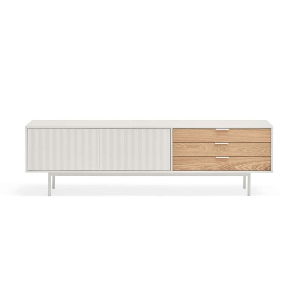 Mueble TV SIERRA 180 cm, DM Blanco / Roble - Teulat. Vackart