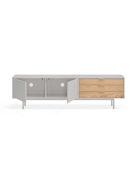 Mueble TV SIERRA 180 cm, DM Gris Claro / Roble - Teulat. Vackart