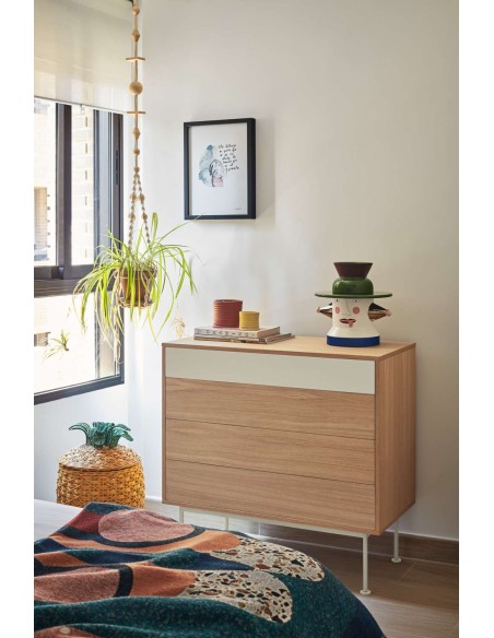 Cómoda YOKO 90x86 cm, DM Crema / Roble - Teulat. Vackart