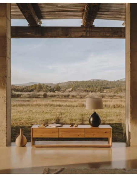 Mueble TV Alguema 3 cajones en chapa de roble Kave Home - M1000009MM40